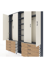 Arges Dolap 10 Raflı 8 Çekmeceli 2 Askılı 220x30x243 Antrasit-Aytaşı/Çam