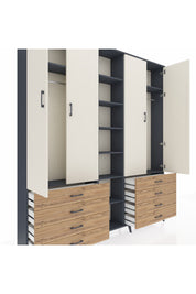 Arges Dolap 10 Raflı 8 Çekmeceli 2 Askılı 220x30x243 Antrasit-Aytaşı/Çam