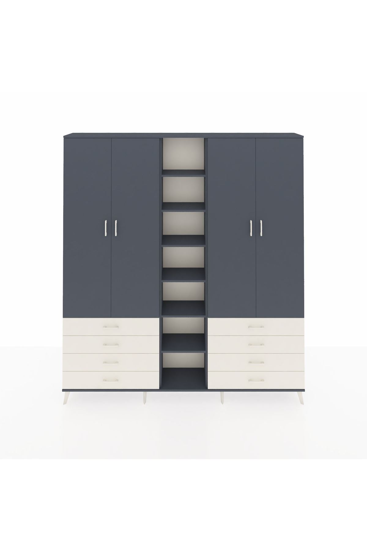 Arges Dolap 10 Raflı 8 Çekmeceli 2 Askılı 220x30x243 Antrasit-Antrasit/Aytaşı