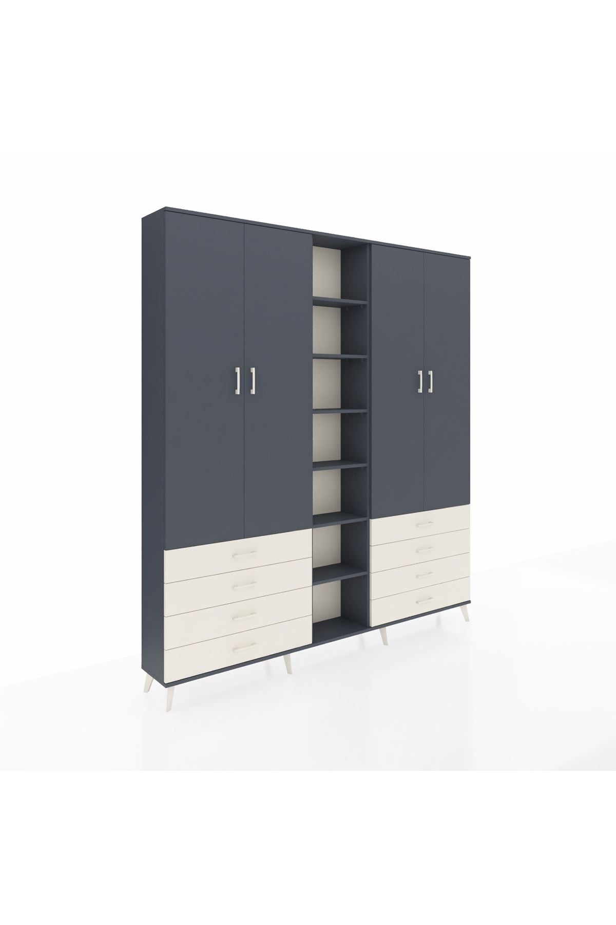 Arges Dolap 10 Raflı 8 Çekmeceli 2 Askılı 220x30x243 Antrasit-Antrasit/Aytaşı