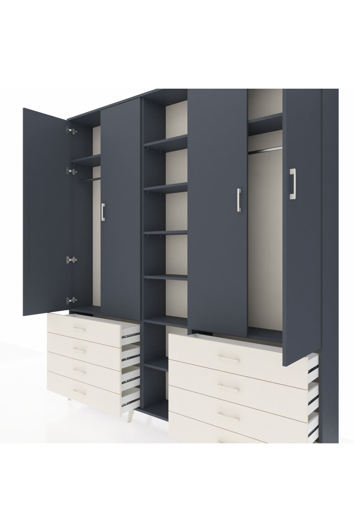 Arges Dolap 10 Raflı 8 Çekmeceli 2 Askılı 220x30x243 Antrasit-Antrasit/Aytaşı