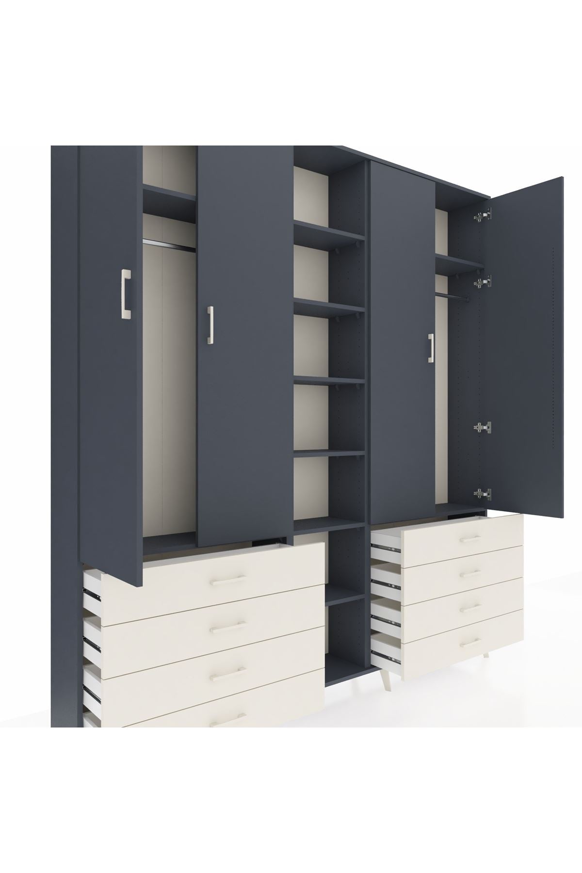 Arges Dolap 10 Raflı 8 Çekmeceli 2 Askılı 220x30x243 Antrasit-Antrasit/Aytaşı