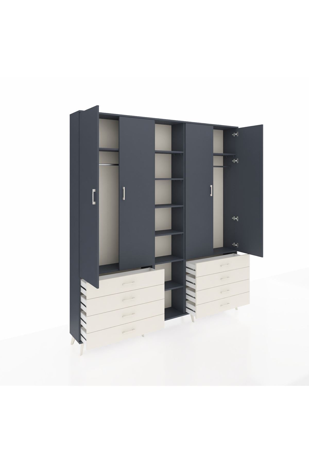 Arges Dolap 10 Raflı 8 Çekmeceli 2 Askılı 220x30x243 Antrasit-Antrasit/Aytaşı