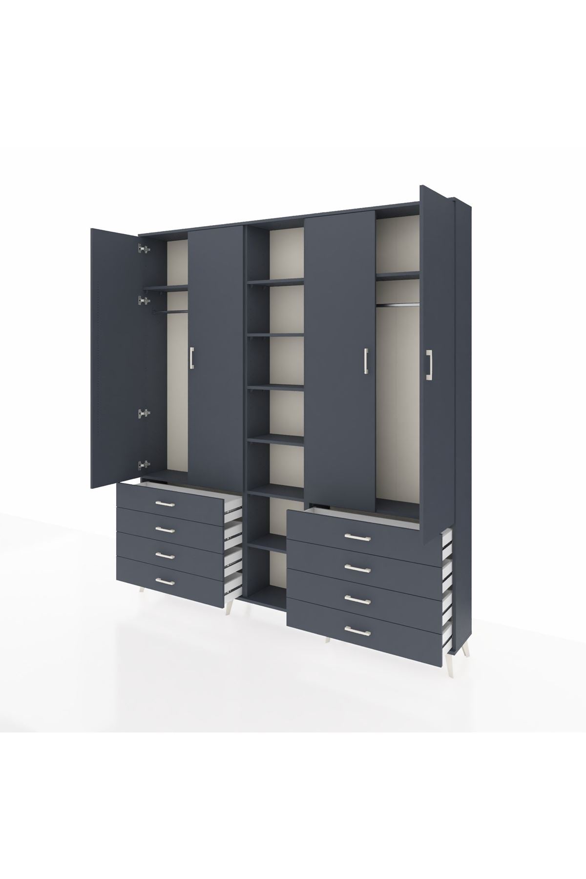 Arges Gardrop 10 Raflı 8 Çekmeceli 2 Askılı 220x30x243 Antrasit-Antrasit