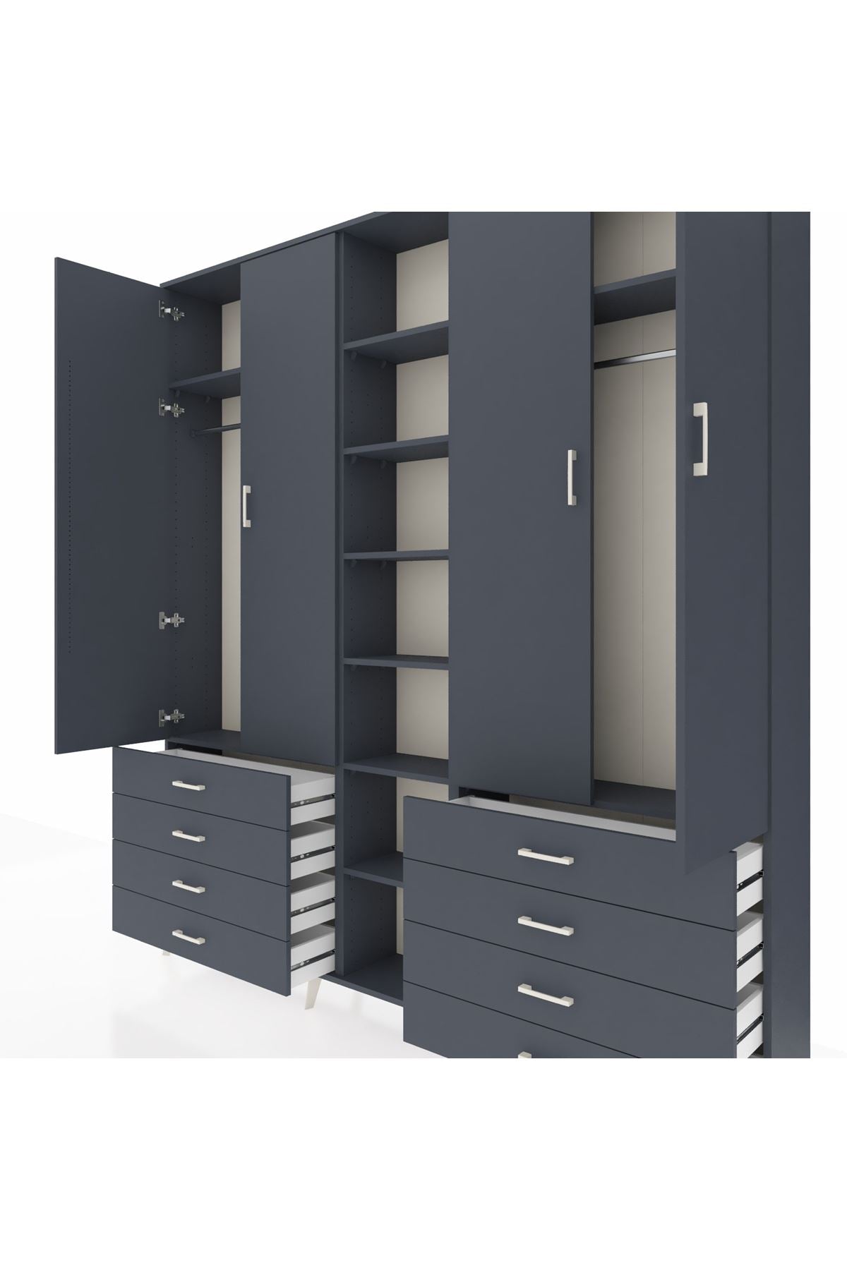 Arges Gardrop 10 Raflı 8 Çekmeceli 2 Askılı 220x30x243 Antrasit-Antrasit