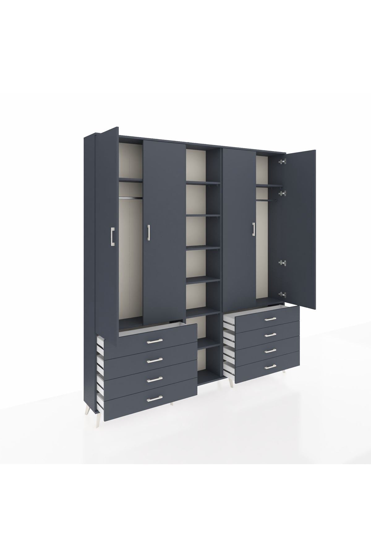 Arges Gardrop 10 Raflı 8 Çekmeceli 2 Askılı 220x30x243 Antrasit-Antrasit