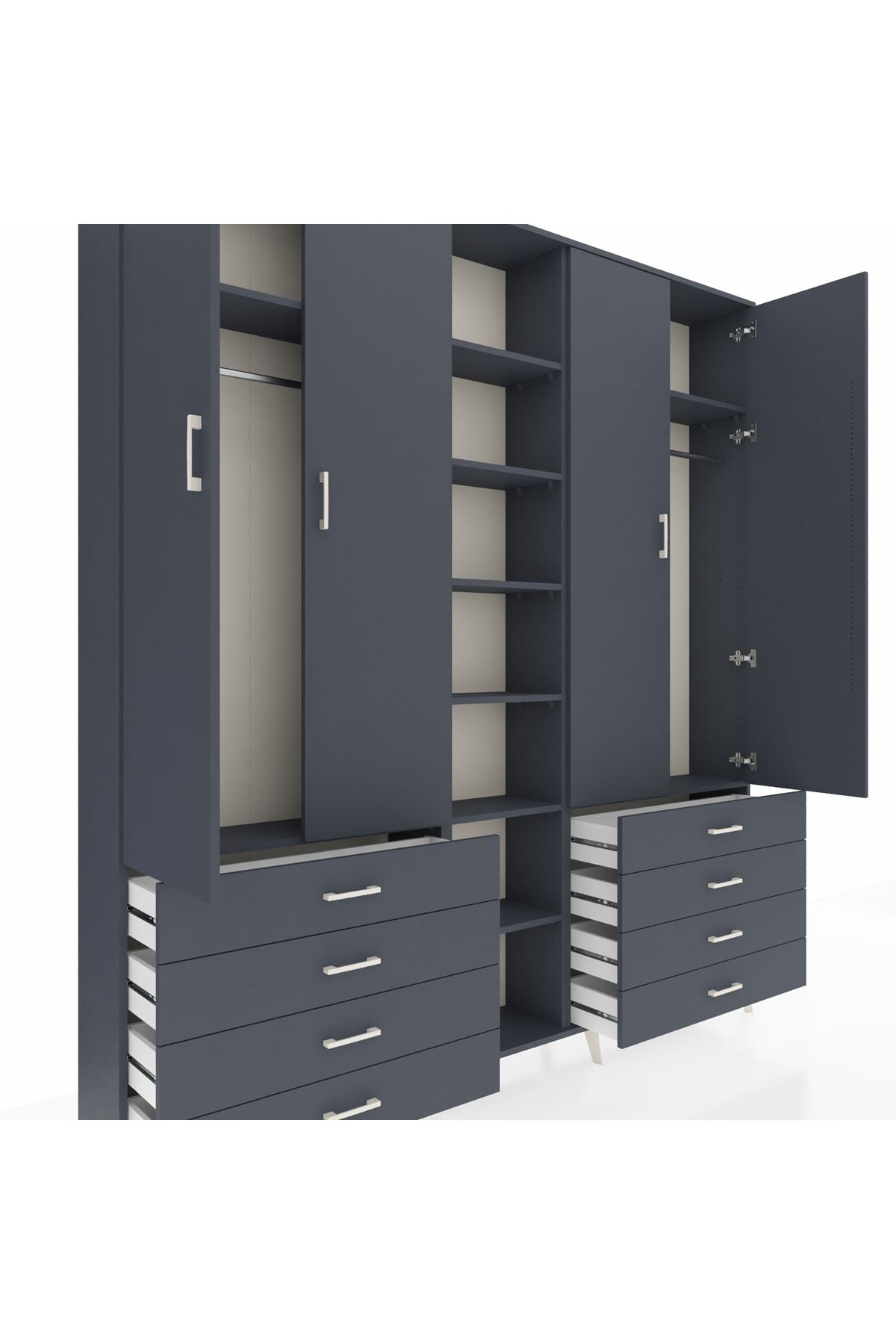 Arges Gardrop 10 Raflı 8 Çekmeceli 2 Askılı 220x30x243 Antrasit-Antrasit