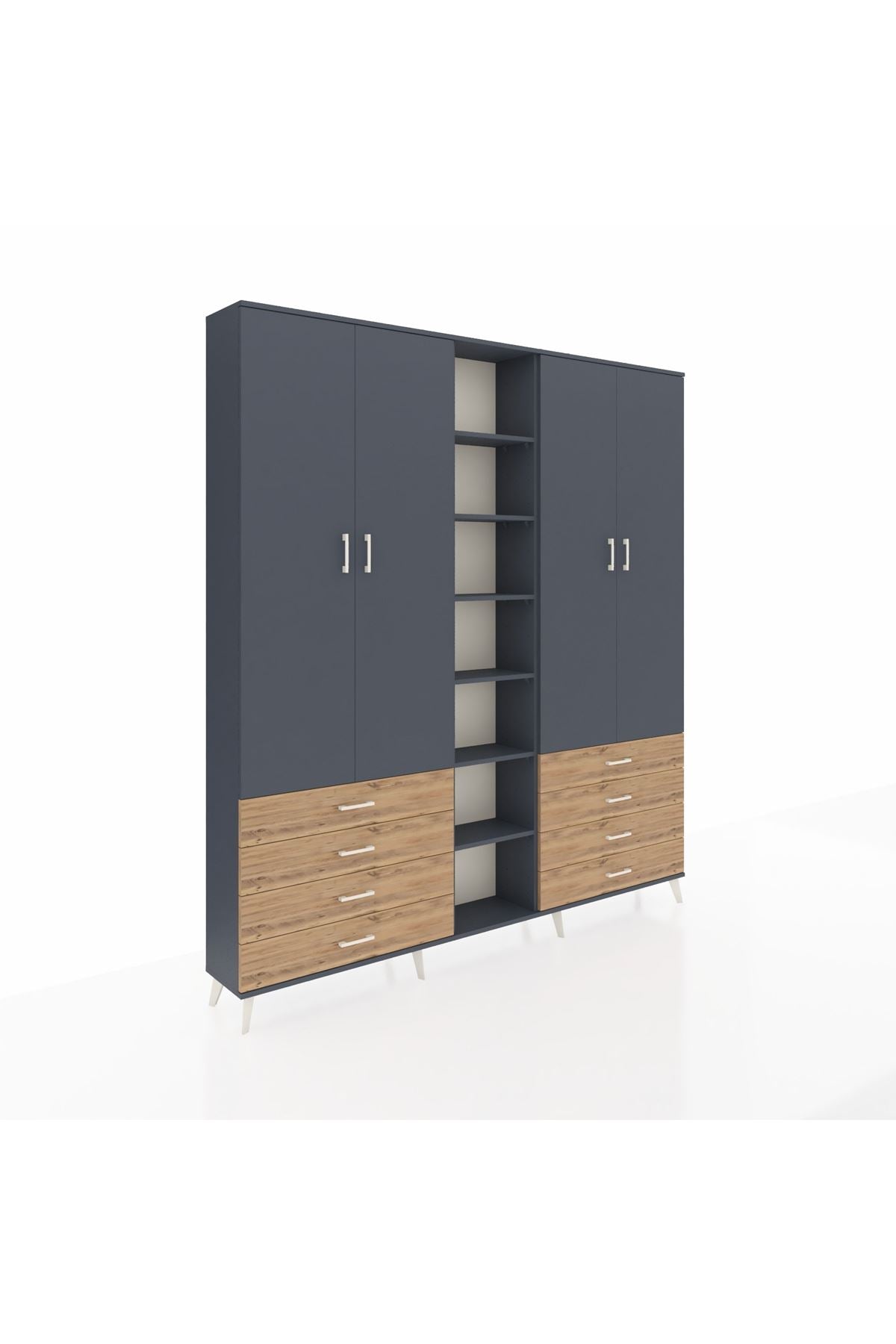 Arges Dolap 10 Raflı 8 Çekmeceli 2 Askılı 220x30x243 Antrasit-Antrasit/Çam