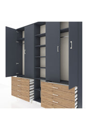 Arges Dolap 10 Raflı 8 Çekmeceli 2 Askılı 220x30x243 Antrasit-Antrasit/Çam