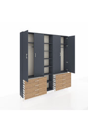 Arges Dolap 10 Raflı 8 Çekmeceli 2 Askılı 220x30x243 Antrasit-Antrasit/Çam