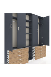 Arges Dolap 10 Raflı 8 Çekmeceli 2 Askılı 220x30x243 Antrasit-Antrasit/Çam