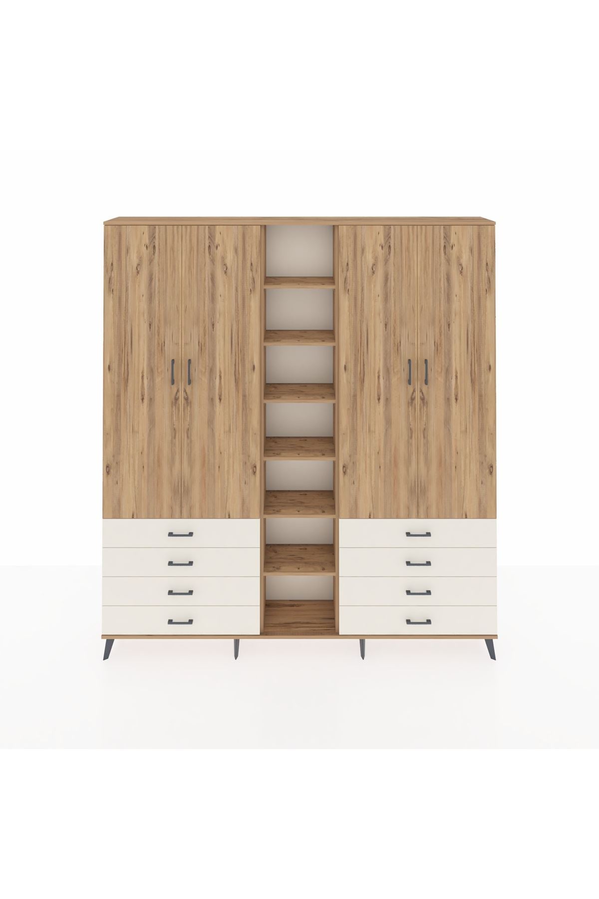 Arges Dolap 10 Raflı 8 Çekmeceli 2 Askılı 220x30x243 Çam-Çam/Aytaşı