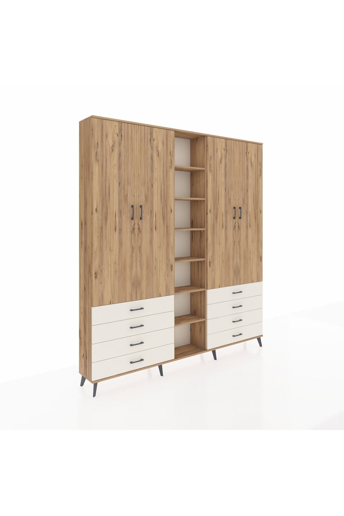 Arges Dolap 10 Raflı 8 Çekmeceli 2 Askılı 220x30x243 Çam-Çam/Aytaşı