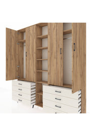 Arges Dolap 10 Raflı 8 Çekmeceli 2 Askılı 220x30x243 Çam-Çam/Aytaşı
