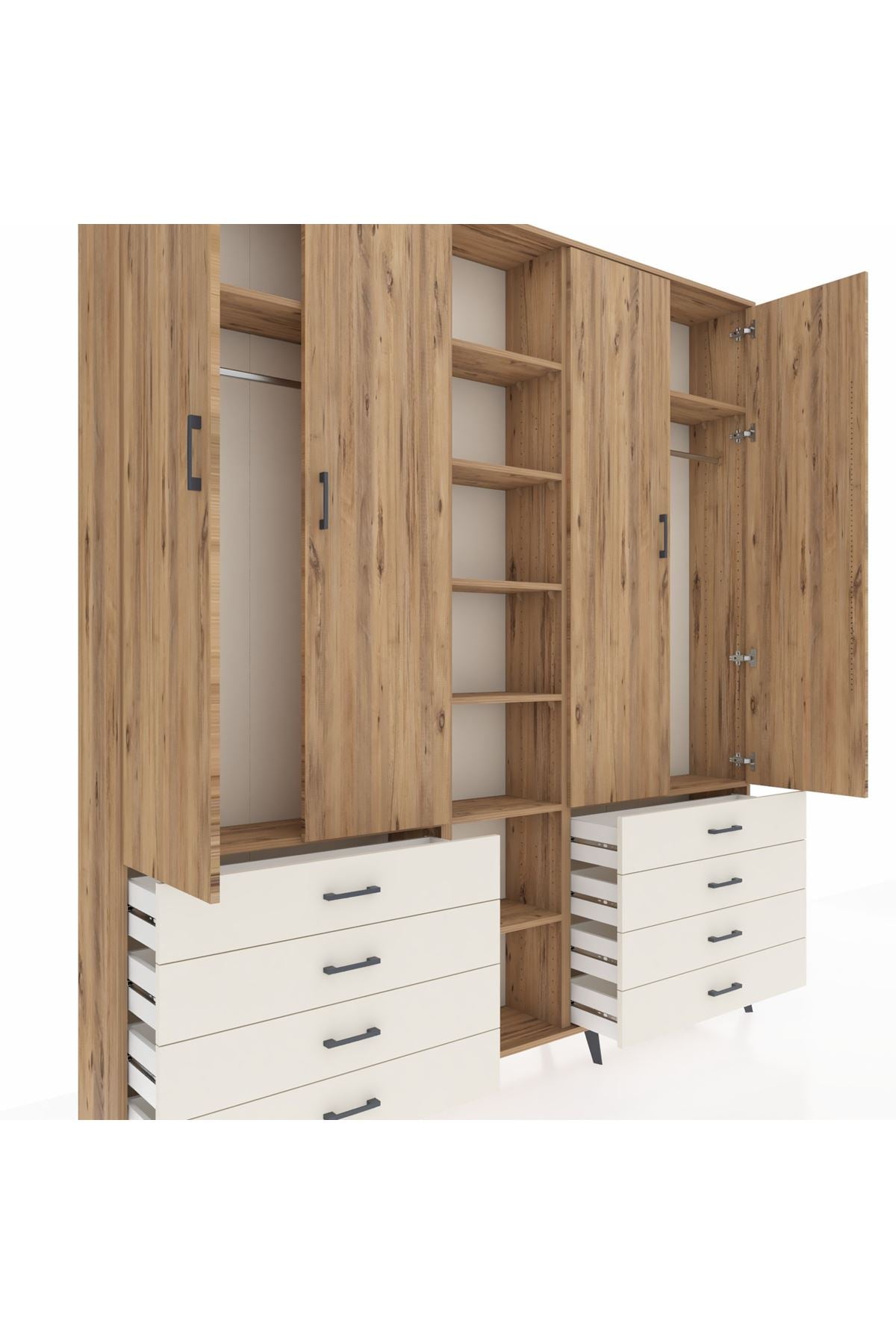 Arges Dolap 10 Raflı 8 Çekmeceli 2 Askılı 220x30x243 Çam-Çam/Aytaşı