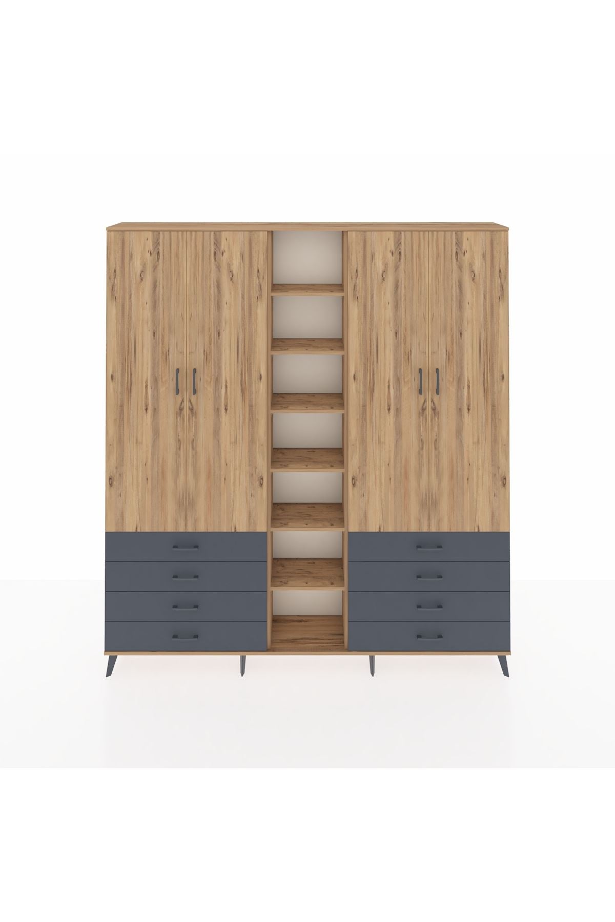 Arges Dolap 10 Raflı 8 Çekmeceli 2 Askılı 220x30x243 Çam-Çam/Antrasit