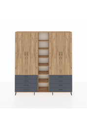 Arges Dolap 10 Raflı 8 Çekmeceli 2 Askılı 220x30x243 Çam-Çam/Antrasit