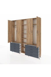 Arges Dolap 10 Raflı 8 Çekmeceli 2 Askılı 220x30x243 Çam-Çam/Antrasit