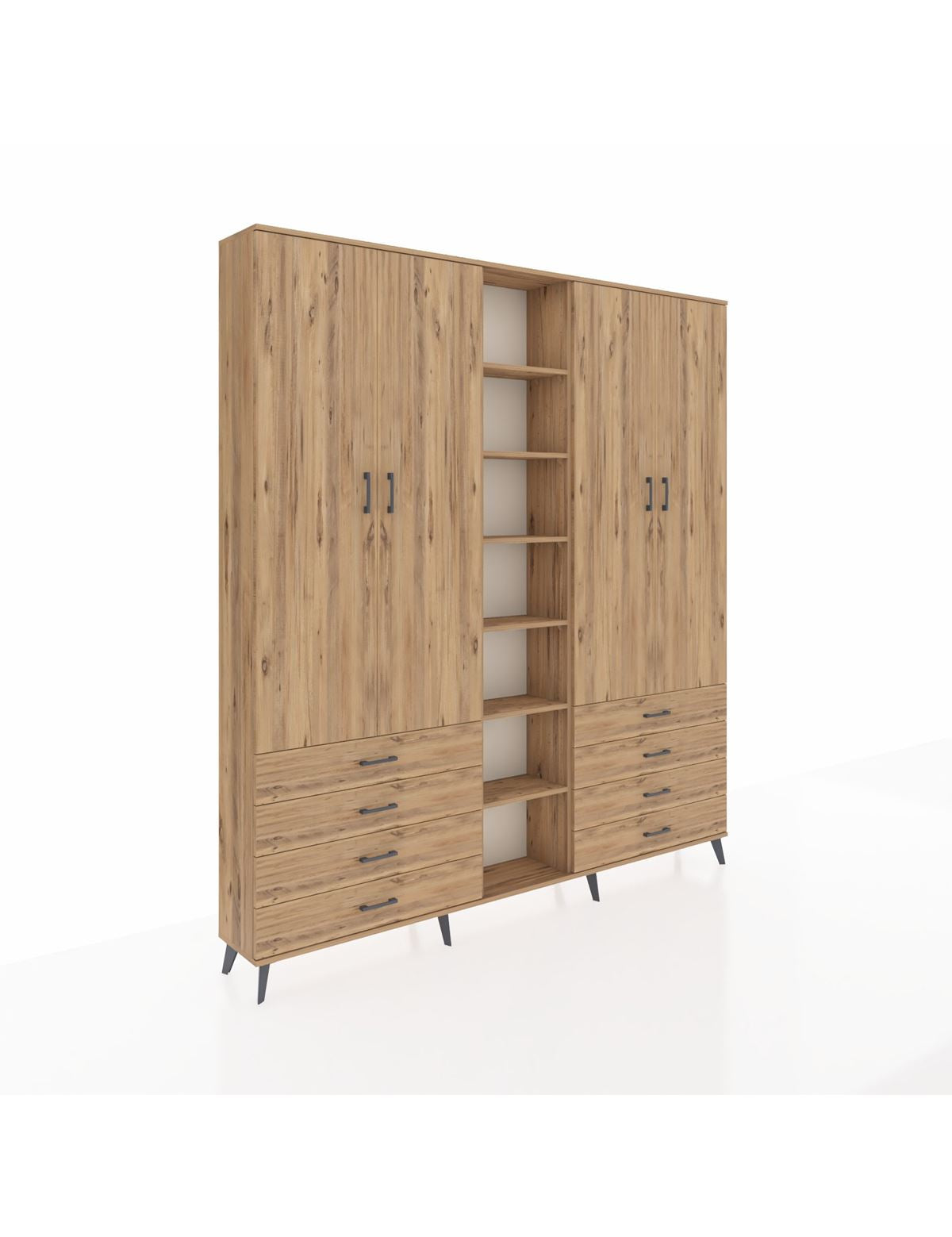 Arges Gardrop 10 Raflı 8 Çekmeceli 2 Askılı 220x30x243 Çam-Çam