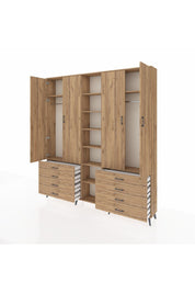 Arges Gardrop 10 Raflı 8 Çekmeceli 2 Askılı 220x30x243 Çam-Çam