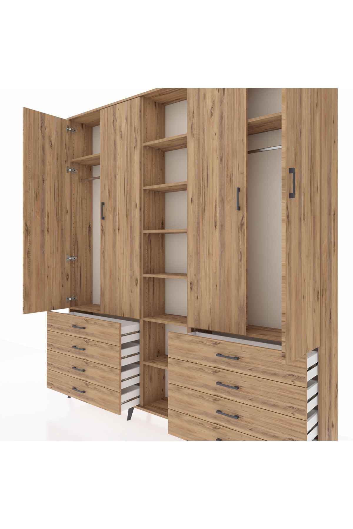 Arges Gardrop 10 Raflı 8 Çekmeceli 2 Askılı 220x30x243 Çam-Çam