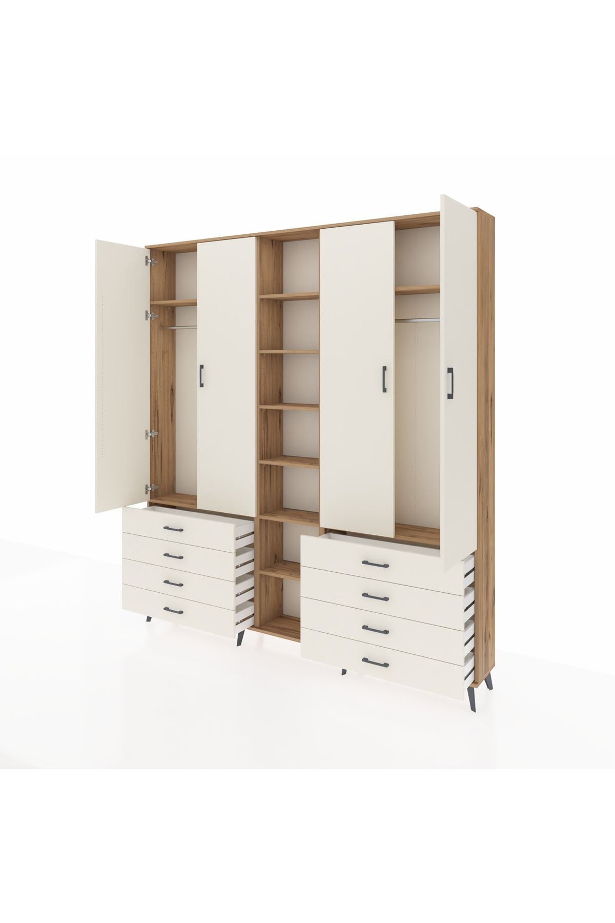 Arges Gardrop 10 Raflı 8 Çekmeceli 2 Askılı 220x30x243 Çam-Aytaşı