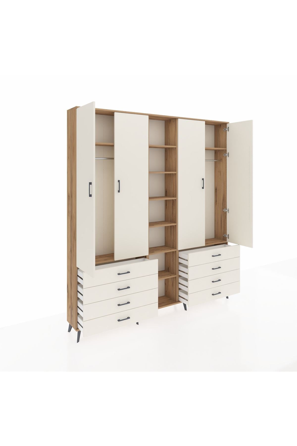 Arges Gardrop 10 Raflı 8 Çekmeceli 2 Askılı 220x30x243 Çam-Aytaşı