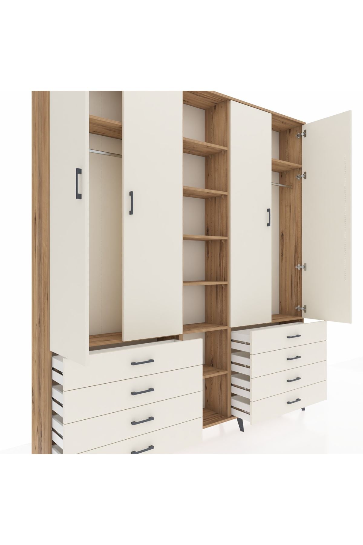 Arges Gardrop 10 Raflı 8 Çekmeceli 2 Askılı 220x30x243 Çam-Aytaşı