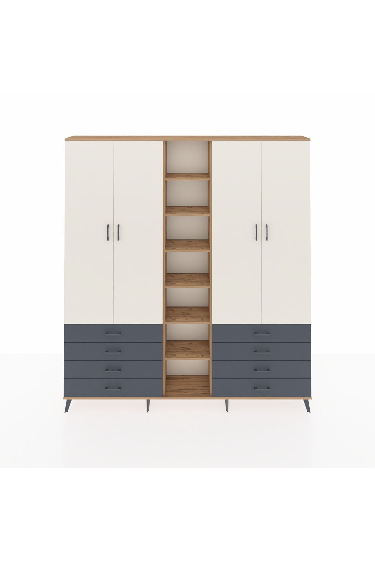 Arges Dolap 10 Raflı 8 Çekmeceli 2 Askılı 220x30x243 Çam-Aytaşı/Antrasit