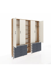 Arges Dolap 10 Raflı 8 Çekmeceli 2 Askılı 220x30x243 Çam-Aytaşı/Antrasit