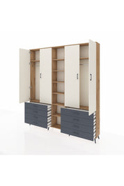 Arges Dolap 10 Raflı 8 Çekmeceli 2 Askılı 220x30x243 Çam-Aytaşı/Antrasit