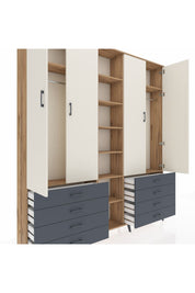 Arges Dolap 10 Raflı 8 Çekmeceli 2 Askılı 220x30x243 Çam-Aytaşı/Antrasit