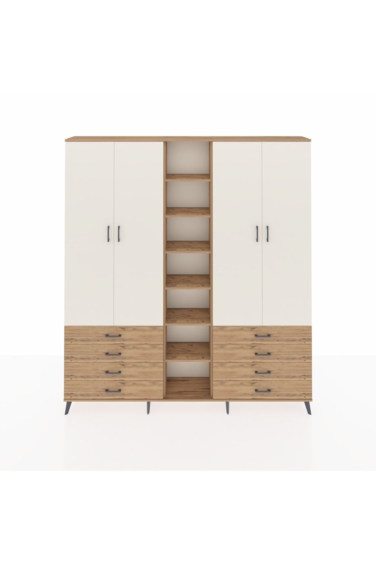 Arges Dolap 10 Raflı 8 Çekmeceli 2 Askılı 220x30x243 Çam-Aytaşı/Çam