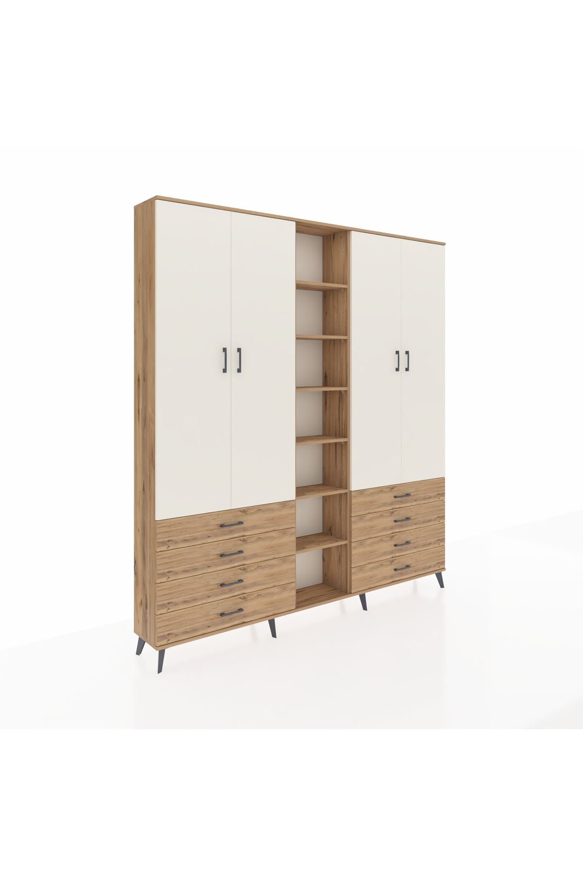 Arges Dolap 10 Raflı 8 Çekmeceli 2 Askılı 220x30x243 Çam-Aytaşı/Çam