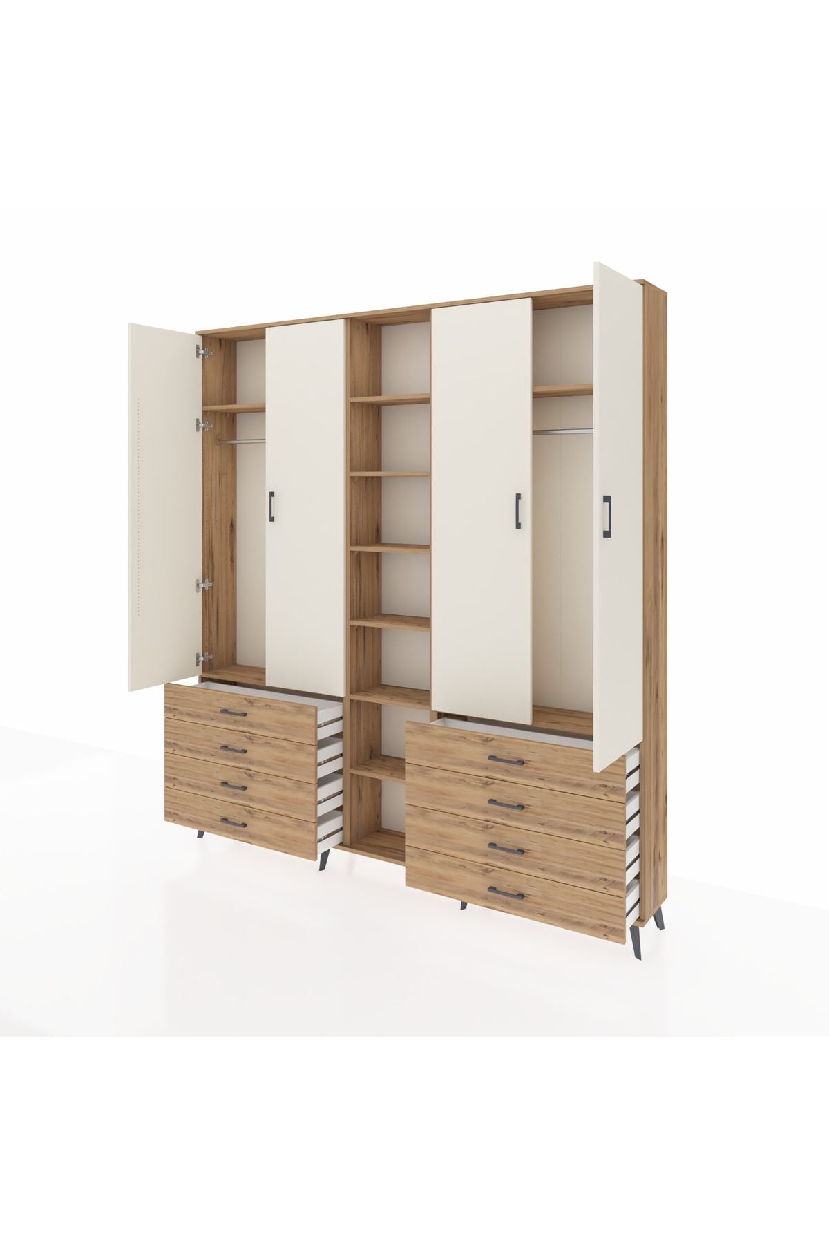 Arges Dolap 10 Raflı 8 Çekmeceli 2 Askılı 220x30x243 Çam-Aytaşı/Çam