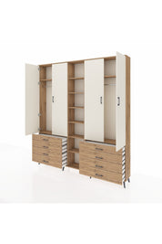 Arges Dolap 10 Raflı 8 Çekmeceli 2 Askılı 220x30x243 Çam-Aytaşı/Çam