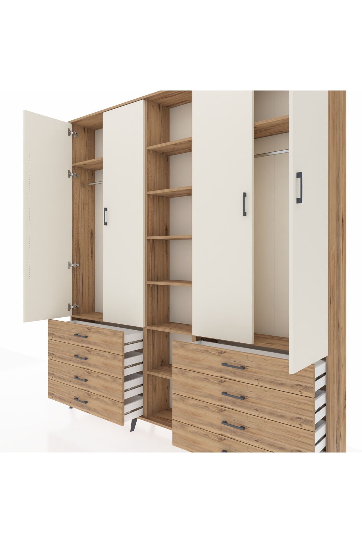 Arges Dolap 10 Raflı 8 Çekmeceli 2 Askılı 220x30x243 Çam-Aytaşı/Çam