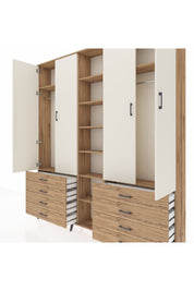 Arges Dolap 10 Raflı 8 Çekmeceli 2 Askılı 220x30x243 Çam-Aytaşı/Çam