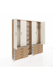 Arges Dolap 10 Raflı 8 Çekmeceli 2 Askılı 220x30x243 Çam-Aytaşı/Çam