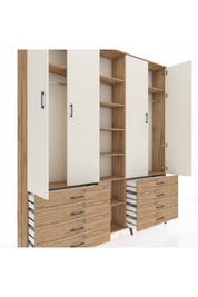 Arges Dolap 10 Raflı 8 Çekmeceli 2 Askılı 220x30x243 Çam-Aytaşı/Çam