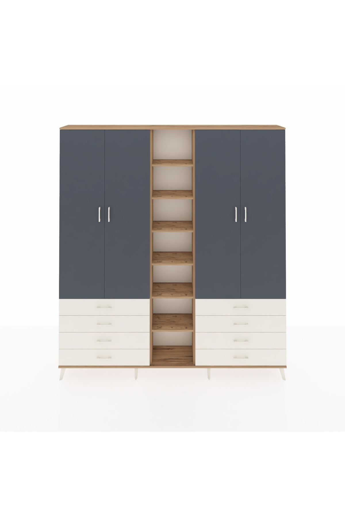 Arges Dolap 10 Raflı 8 Çekmeceli 2 Askılı 220x30x243 Çam-Antrasit/Aytaşı