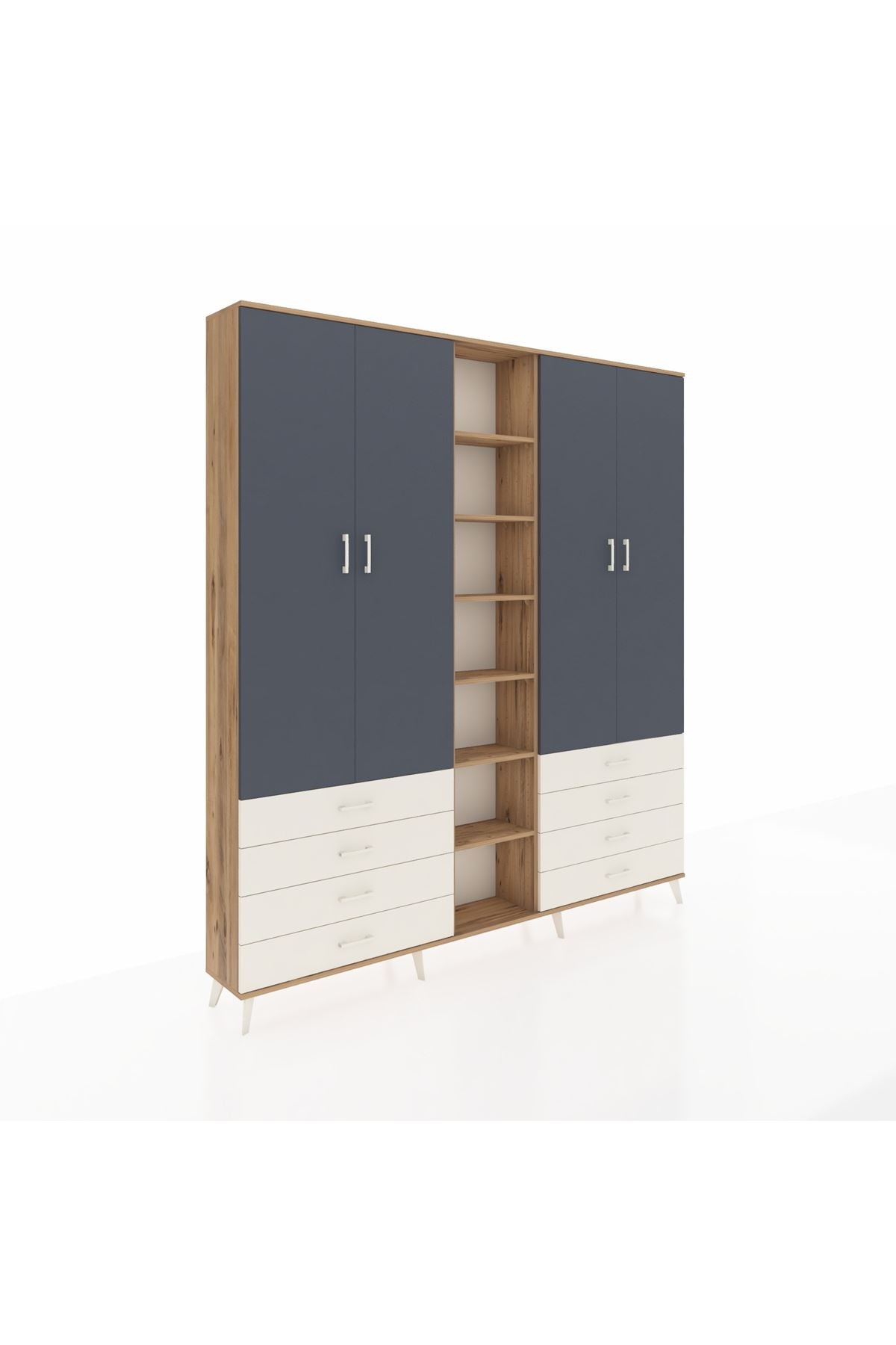 Arges Dolap 10 Raflı 8 Çekmeceli 2 Askılı 220x30x243 Çam-Antrasit/Aytaşı