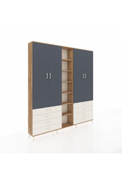 Arges Dolap 10 Raflı 8 Çekmeceli 2 Askılı 220x30x243 Çam-Antrasit/Aytaşı