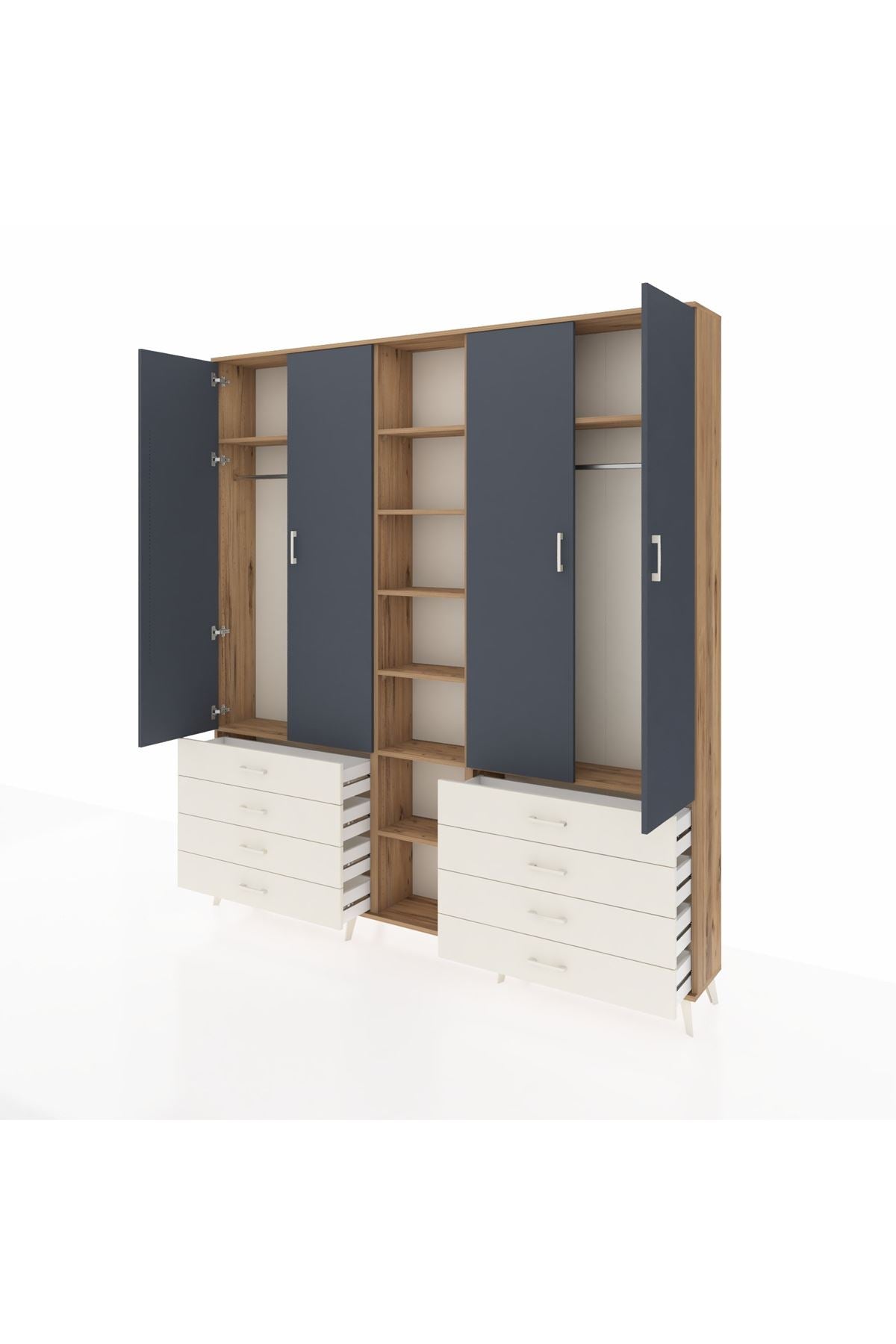 Arges Dolap 10 Raflı 8 Çekmeceli 2 Askılı 220x30x243 Çam-Antrasit/Aytaşı