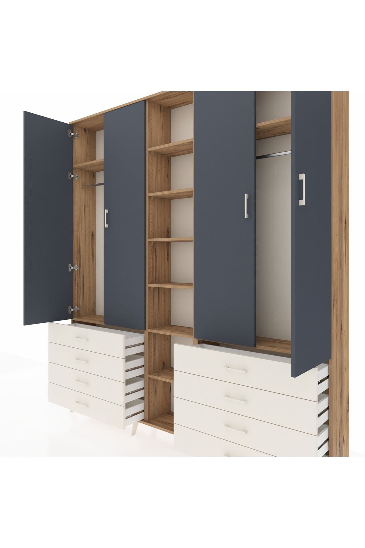 Arges Dolap 10 Raflı 8 Çekmeceli 2 Askılı 220x30x243 Çam-Antrasit/Aytaşı