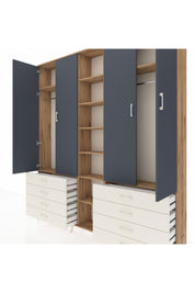 Arges Dolap 10 Raflı 8 Çekmeceli 2 Askılı 220x30x243 Çam-Antrasit/Aytaşı