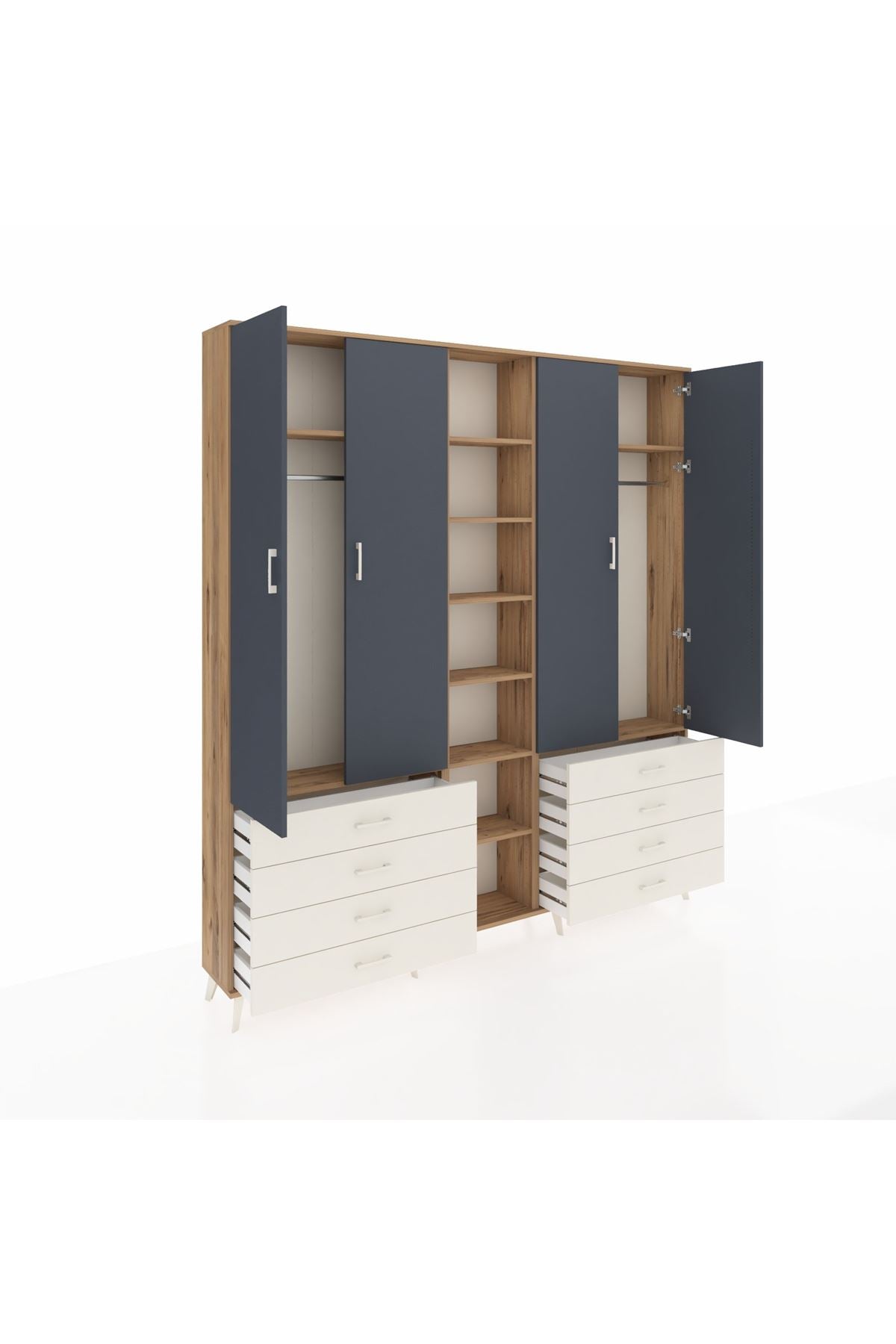 Arges Dolap 10 Raflı 8 Çekmeceli 2 Askılı 220x30x243 Çam-Antrasit/Aytaşı