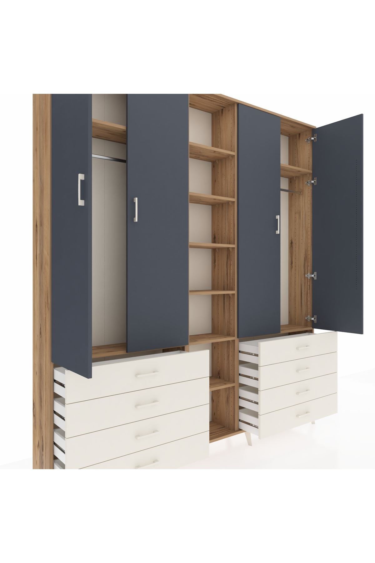 Arges Dolap 10 Raflı 8 Çekmeceli 2 Askılı 220x30x243 Çam-Antrasit/Aytaşı