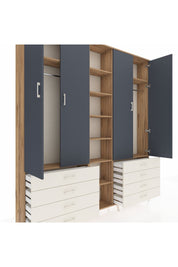 Arges Dolap 10 Raflı 8 Çekmeceli 2 Askılı 220x30x243 Çam-Antrasit/Aytaşı