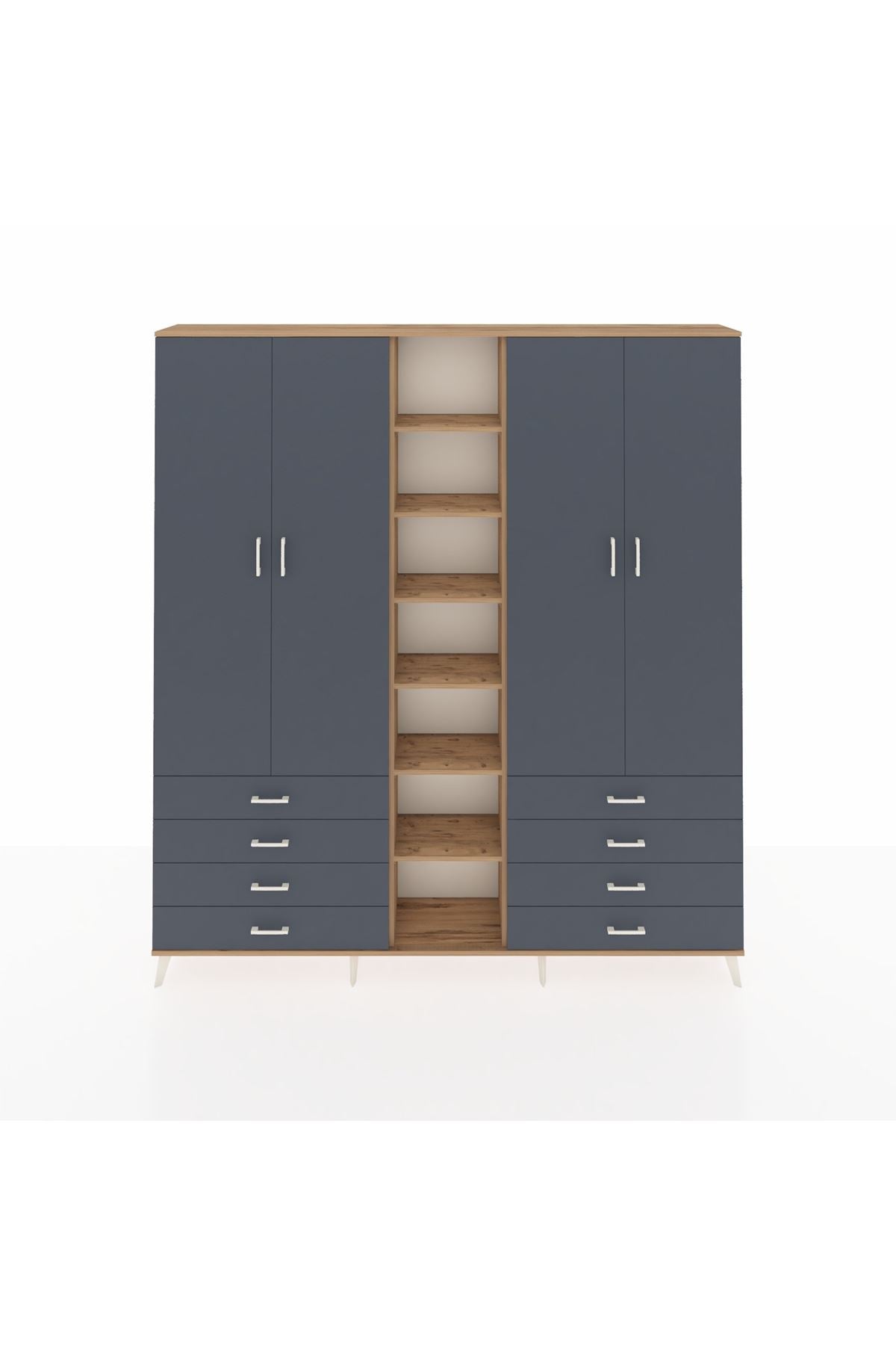 Arges Gardrop 10 Raflı 8 Çekmeceli 2 Askılı 220x30x243 Çam-Antrasit